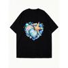 Black Oversized T-Shirt With Seashell And Starfish Print For Beach And Casual Wear
