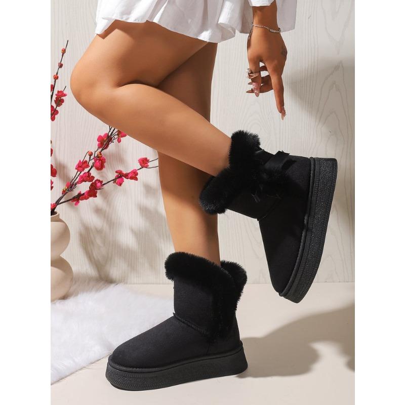 Women's Plus Size Frayed Edge Platform Snow Boots Winter Short Ankle Suede Warm Fleece Lined Cotton Boots