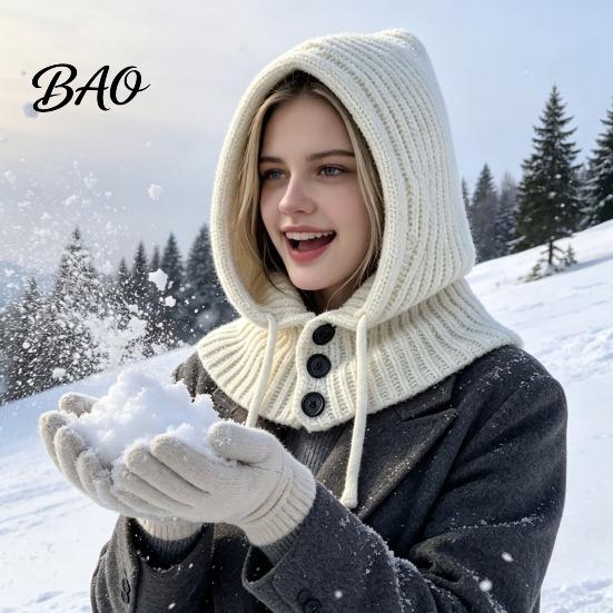 Cozy Knit Hat Women Hooded Scarf for Winter, Pullover Balaclava Hood Thermal Ear Protection Cap with Adjustable Drawstring, Warm Neck Gaiter
