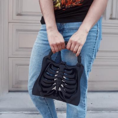 Bolso Gótico de Esqueleto Impreso en 3D Caja Torácica Hueso Bolso de Mano Esqueleto Anatómico Espeluznante Bolso