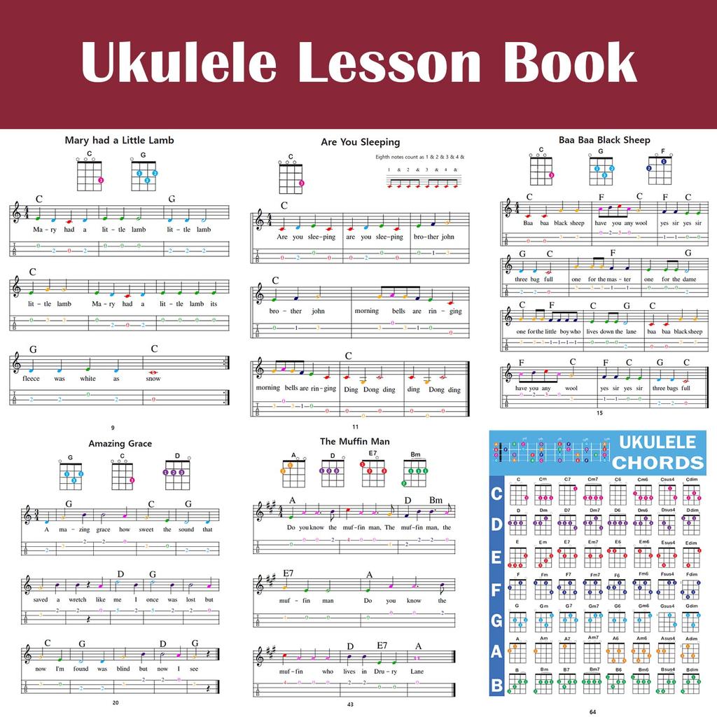 Color Coded Beginner Ukulele Lesson 50 Fun Popular Songs To Suitable for All Book, Play, Levels…