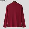 INCERUN Men Mockneck Long Sleeve Zip-up Hem Stitching Casual Fitted T-shirts Tops