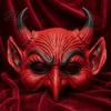 Vintage Style Devil Cosplay Prop Scary Halloween Demon Foam Masque for Adults Red Half Detailed Face Masquerade Accessories with Horn Costume