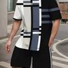 2-teiliges Herren Freizeit-Sportbekleidungsset - Sommer Strick Polyester Rundhals T-Shirt und Shorts mit leichtem Stretch, Allover-Print, Regular