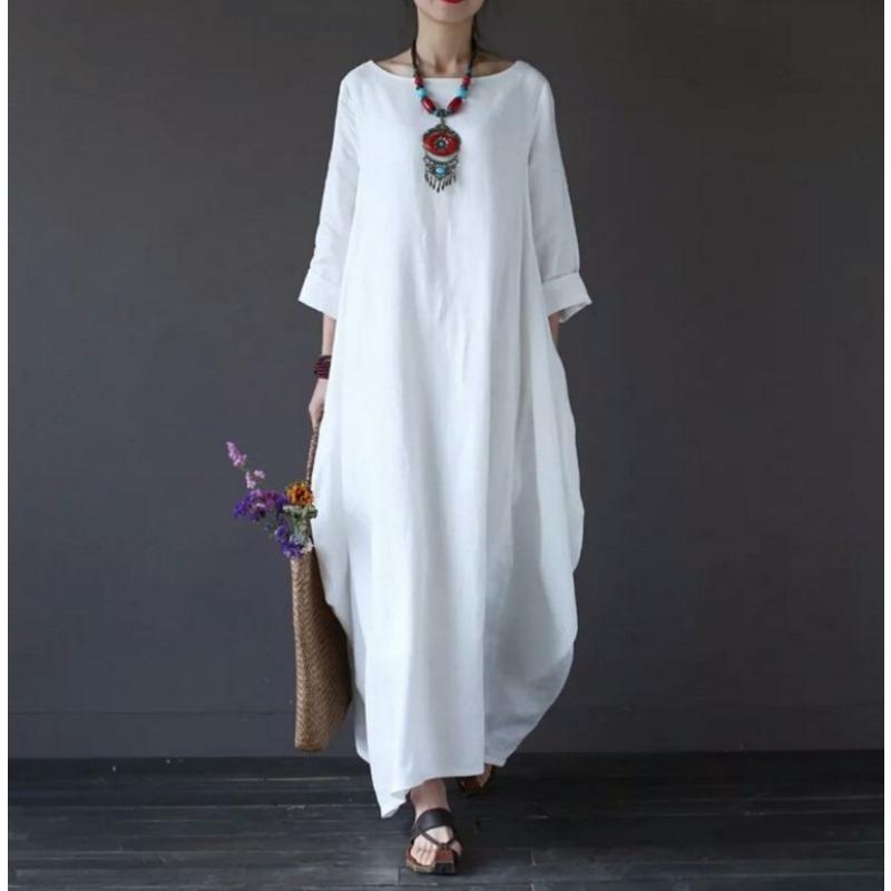 Loose Plus Size Women's Cotton and Linen Long Skirt Dress
