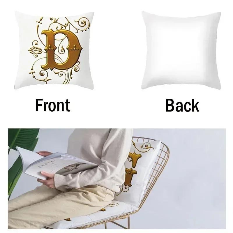 45*45Cm European Gold 26 Letters Pillowcase Digital Printed Peachskin Home Texile Pillowcase Home Decorative Sofa Cushion Cover