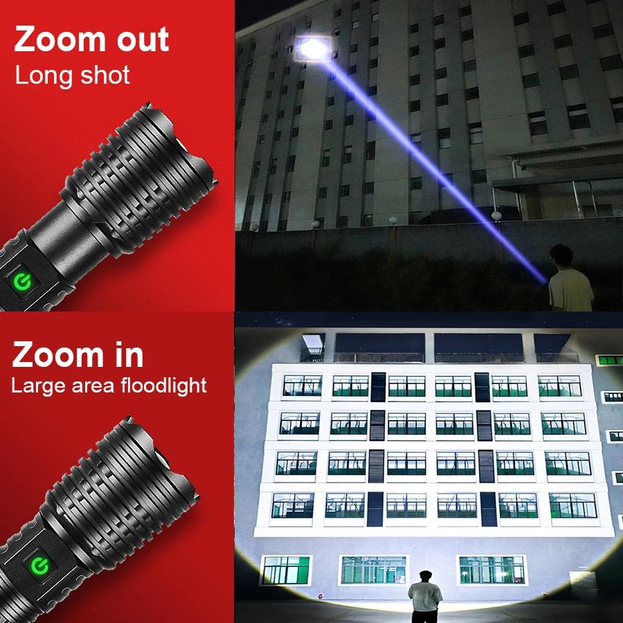 Long Flashlight 400W LED Torch Long Shot 800M Lamp Zoomable Flash Light Waterproof Torch Light Rechargeable Lantern