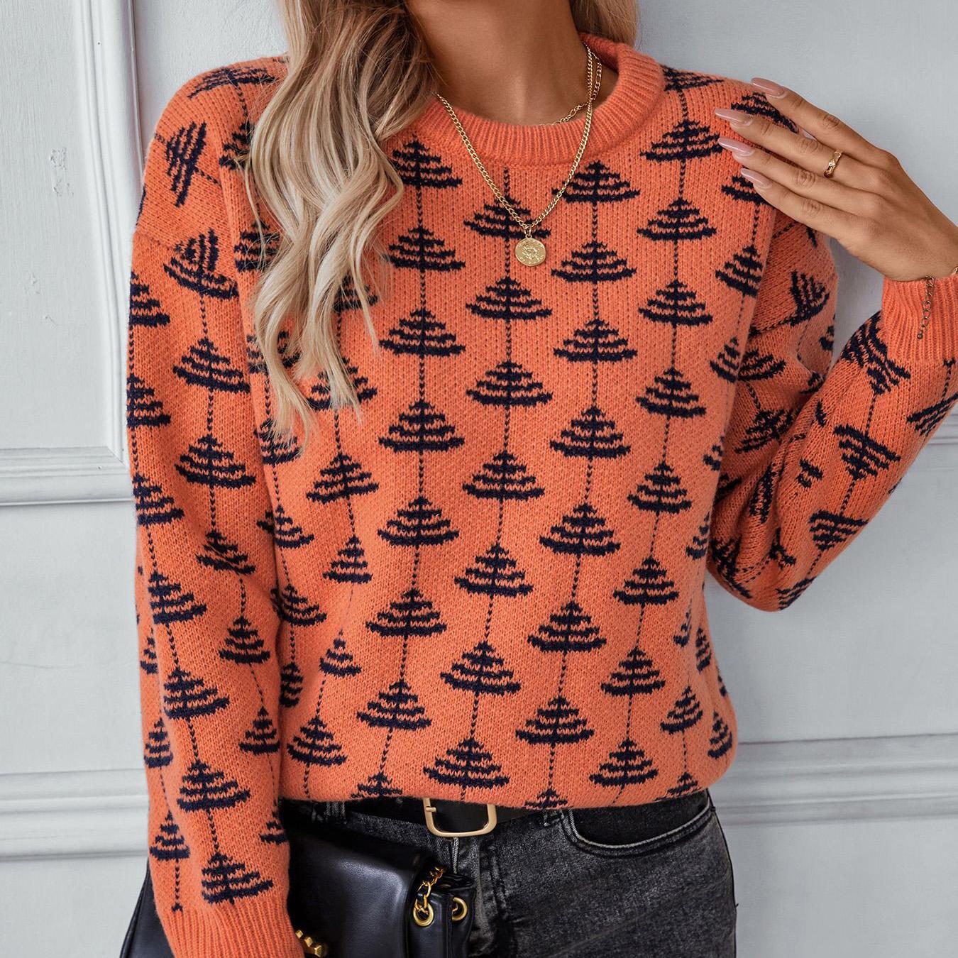 Осень-зима Винтажный свободный топ с длинными рукавами и принтом Кардиган Трикотаж Свитер — фото 6