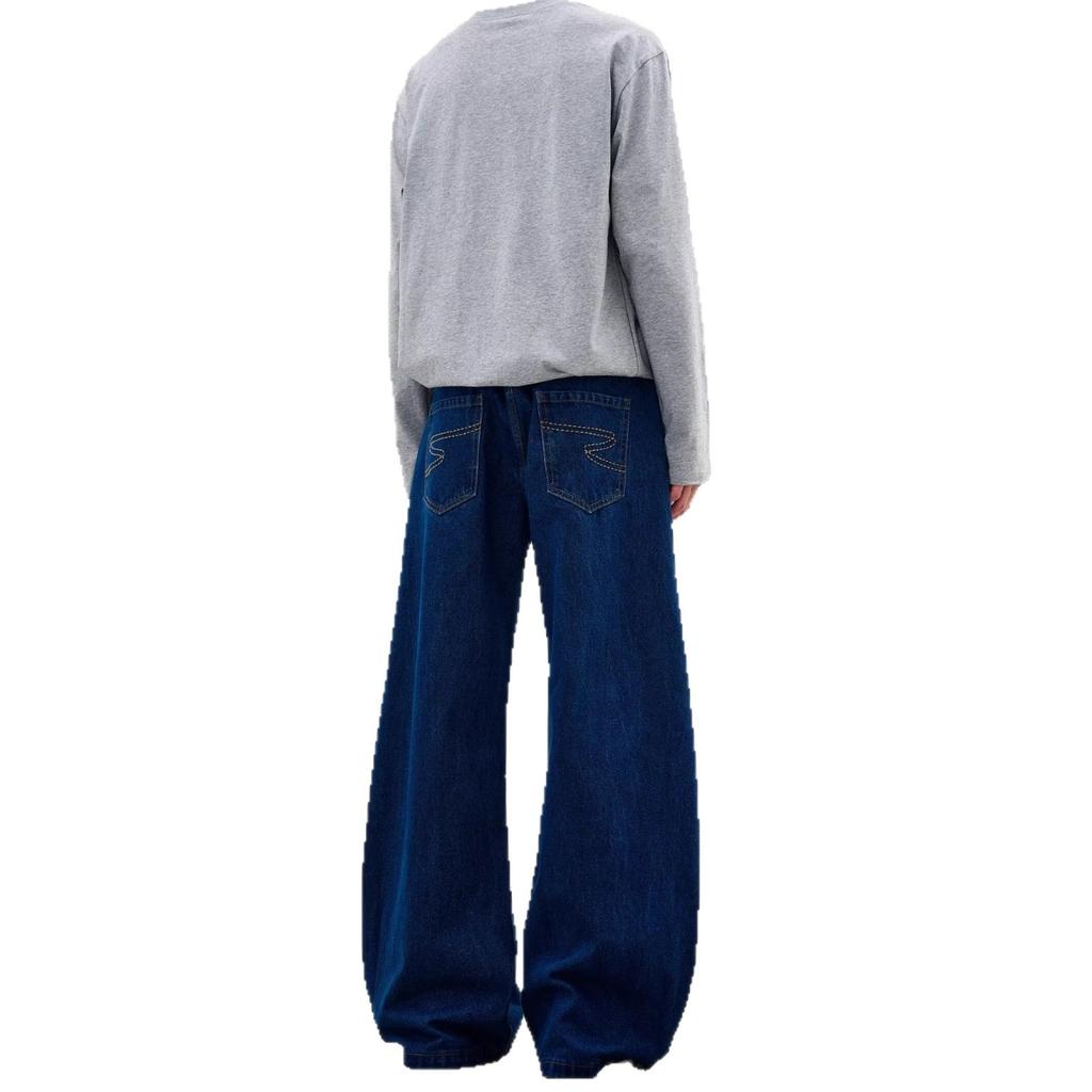 American Trendy Brand Vertical Feeling Loose Wide-leg Original Cow Jeans Men's and Women's Neutral Scimitar Casual Trousers