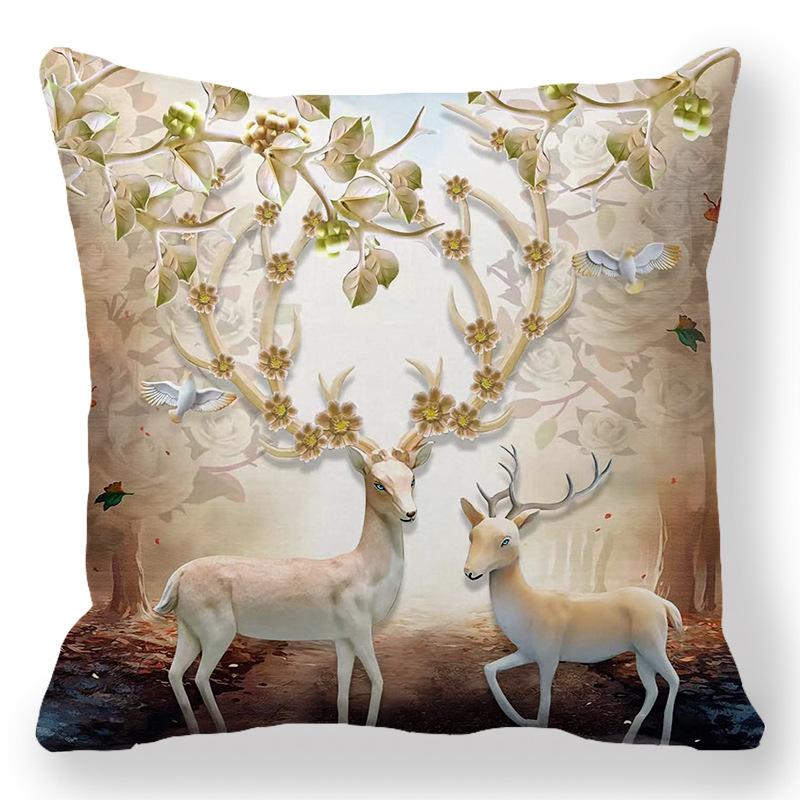 Creative Oil Painting Deer Horn Series Digital printing short plush pillow covers for car sofa office cushion cover home goods