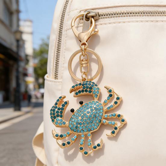 Keychain Pendant DIY Accessories Sparkling Faux Crystal Beads Crab Charm Key Ring Backpacks Handbags Accessories