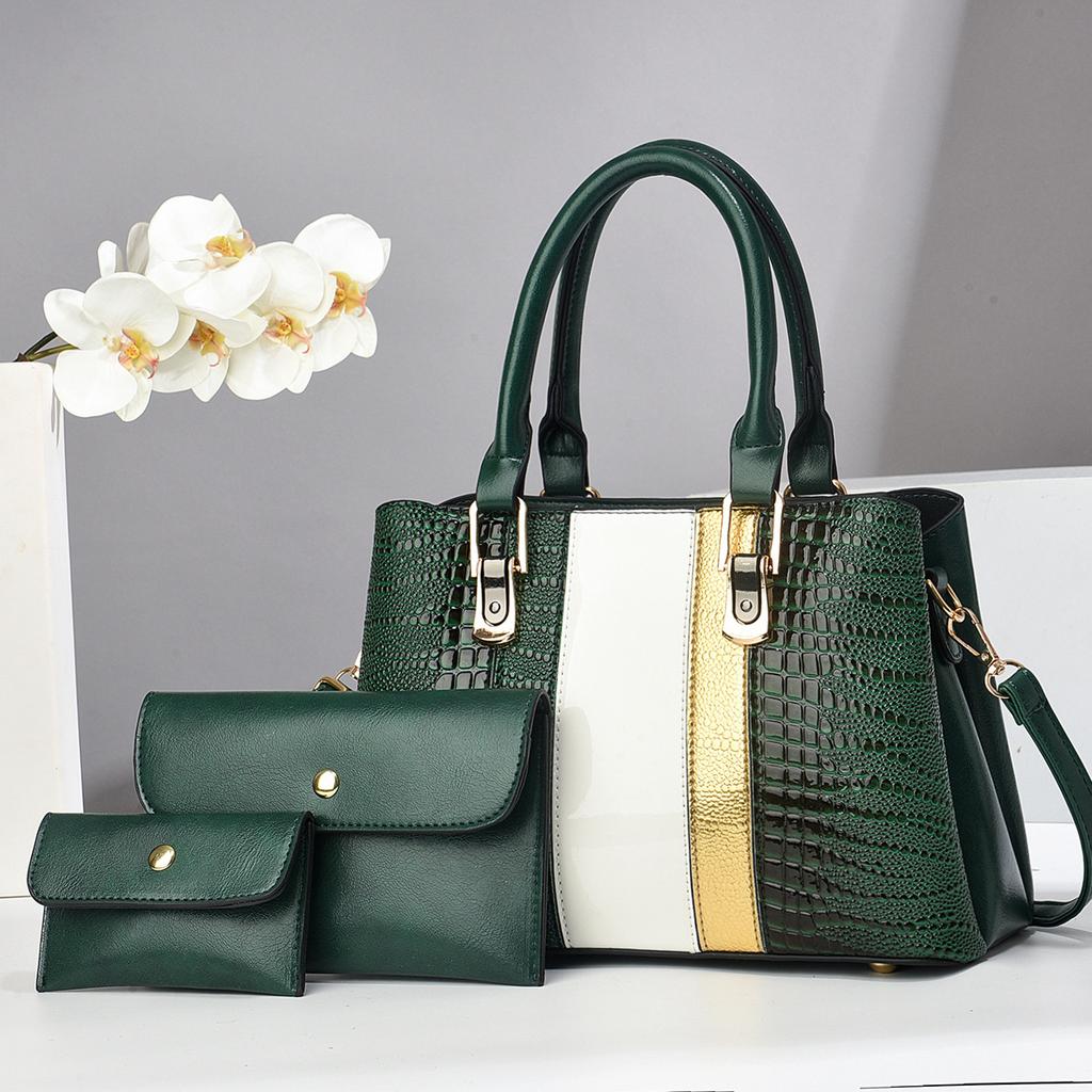 New Bright Leather Stone Pattern Multi-piece Set, Mother and Child Bag, Large-capacity Handbag, Women's Shoulder Messenger Bag S