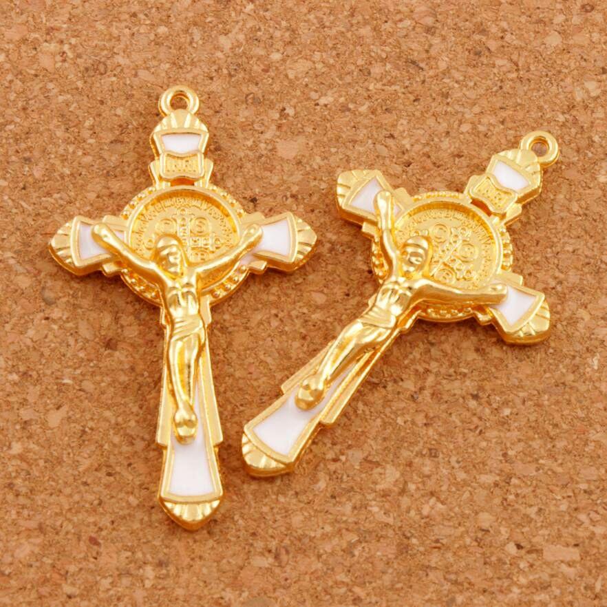 6Pcs 5Colors Enamel Saint Benedict Medal Cross Crucifix Spacer Charm Beads Pendants L1670