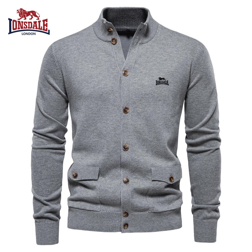 Lonsdale Autumn and Winter Embroidered New Men's Top Cardigan, High-quality Business Casual Solid Color Sweater for Men