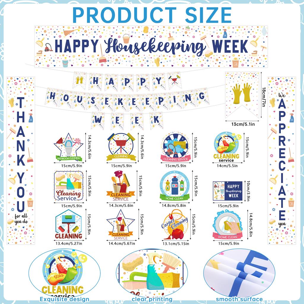 28Pcs Happy Housekeeping Week Decorations Happy Housekeeping Appreciation Banner Porch Sign Door Hanging Cards Hotel Hospital Of