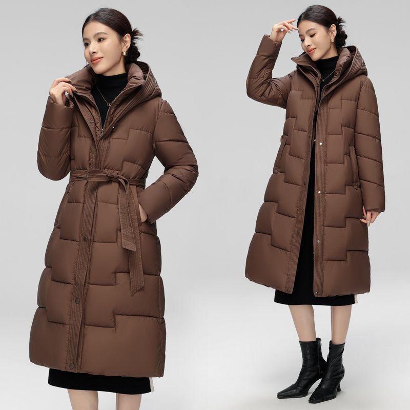 New Style, Down and Cotton Jacket, Women's Clothing, Long Over The Knee, Hooded Cotton Jacket, Waist Cinching, Slimming, Winter, Thick Coat
