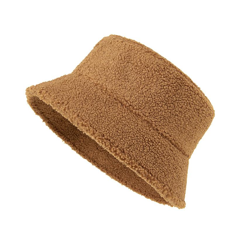 Spring and summer hat casual men's bucket hat solid color versatile women's basin hat warm lamb wool bucket hat