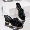 Summer new thick heel slippers women wear fish mouth snake pattern one word high heels fashion cool slippers