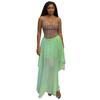 European and American Women's Clothing Retro Plaid Slim-fit Suspender Tube Top African Foreign Irregular Mesh Skirt Set