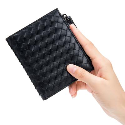 Nouveau portefeuille tissé court ultra-fin grande capacité portefeuille mode européen et américain porte-monnaie zippé porte-cartes hommes