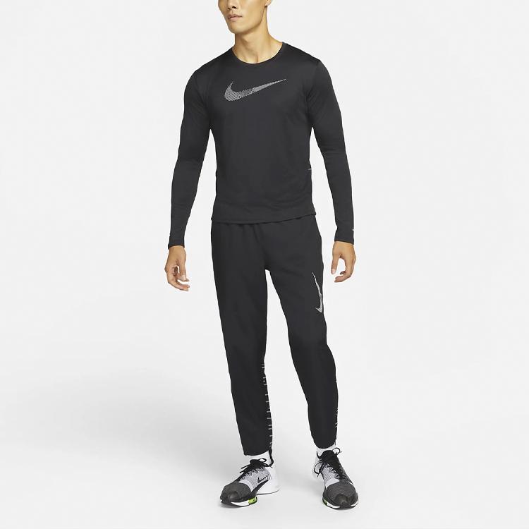 Nike Dri-FIT UV Run Division Miler Large Logo Quick-Dry Breathable Long Sleeve Running Shirt Men Tops Black DD6000-010
