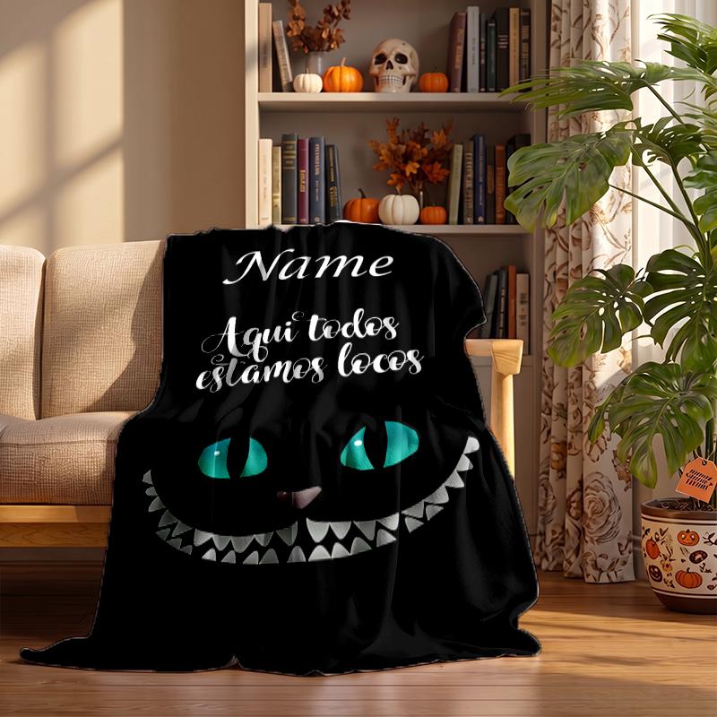 Cheshire Cat Custom Flannel Blankets Soft Warm Cozy Throws for Home Decor Holiday Gifts