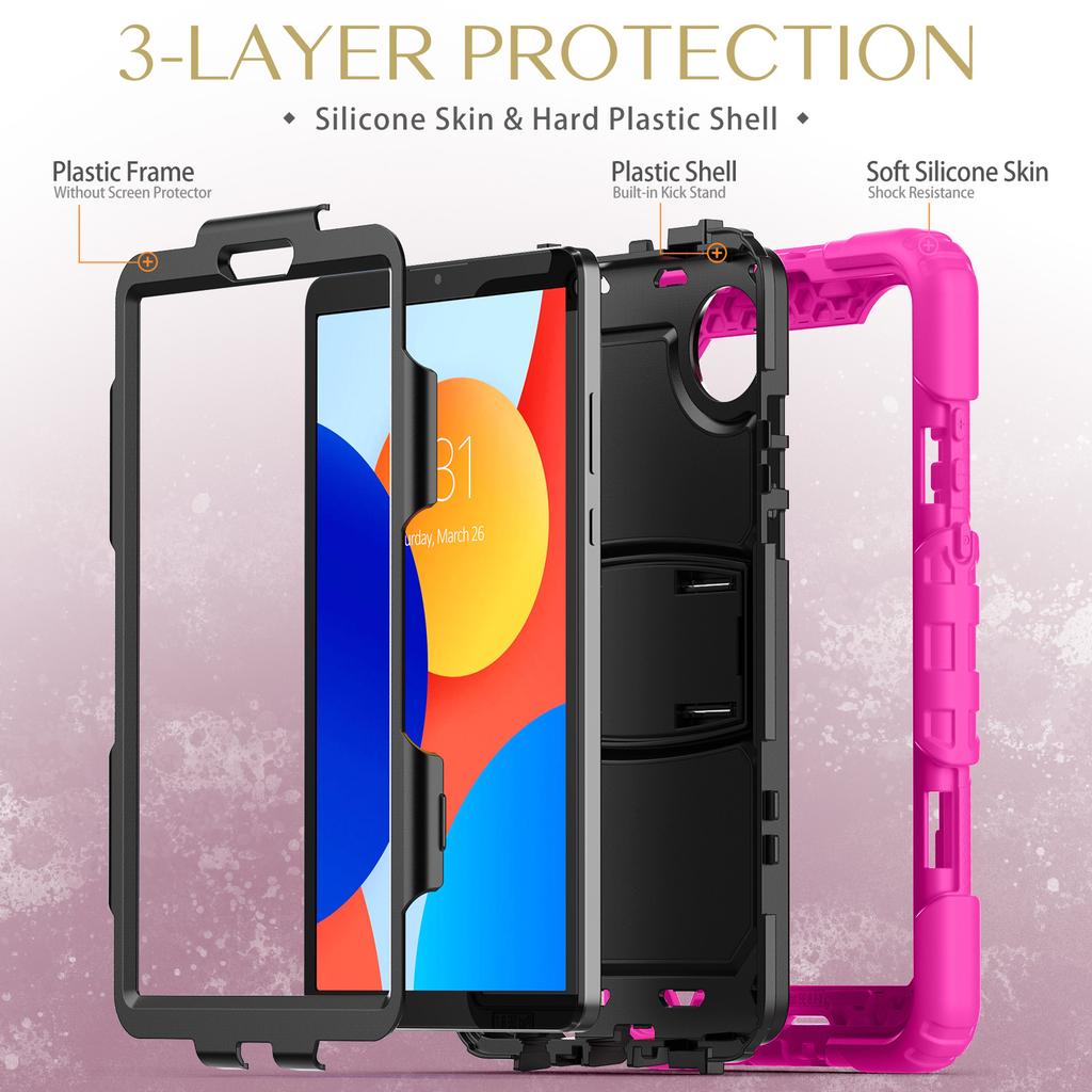 Rugged Kickstand Case For Redmi Pad SE 8.7 Inch 3-Layers Heavy Duty Colourful Cover Shockproof For Redmi Pad SE 4G