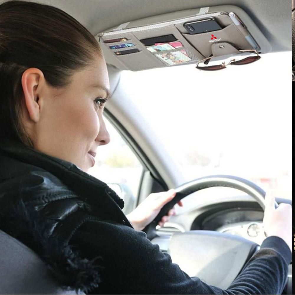 Car Sun Visor Organizer Glasses Clip Pocket Card Storage For Mitsubishi Ralliart Lancer Outlander ASX Competition Xpander Colt