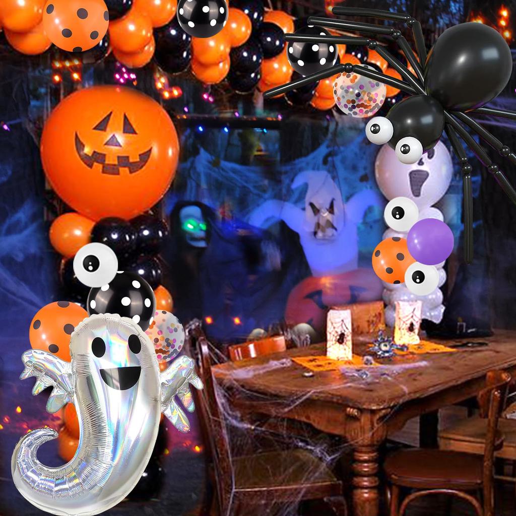 124 pcs Halloween Balloon Black Skull Pumpkin Bat Sticker Birthday Decoration Scene Arrangement Arch Balloon Set