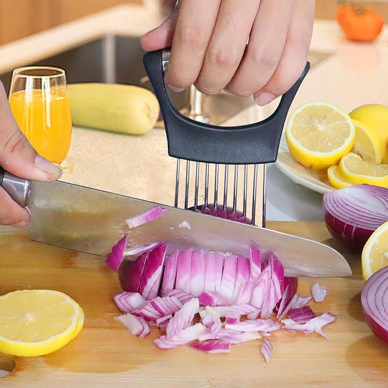 Stainless Steel Onion Slicer Holder Onion Holder For Slicing Food Slicers Assistant Tomato Onion Cutter Holder Cutting Fork