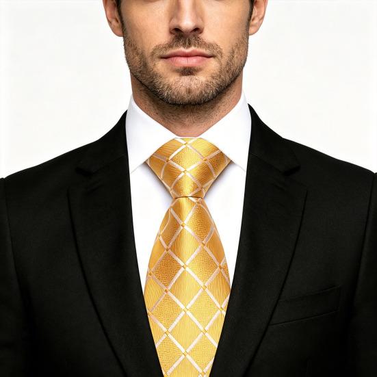 Men Tie Geometric Plaid Pattern Pure Color Design Smooth Texture Dress Tie Business Office Formal Necktie