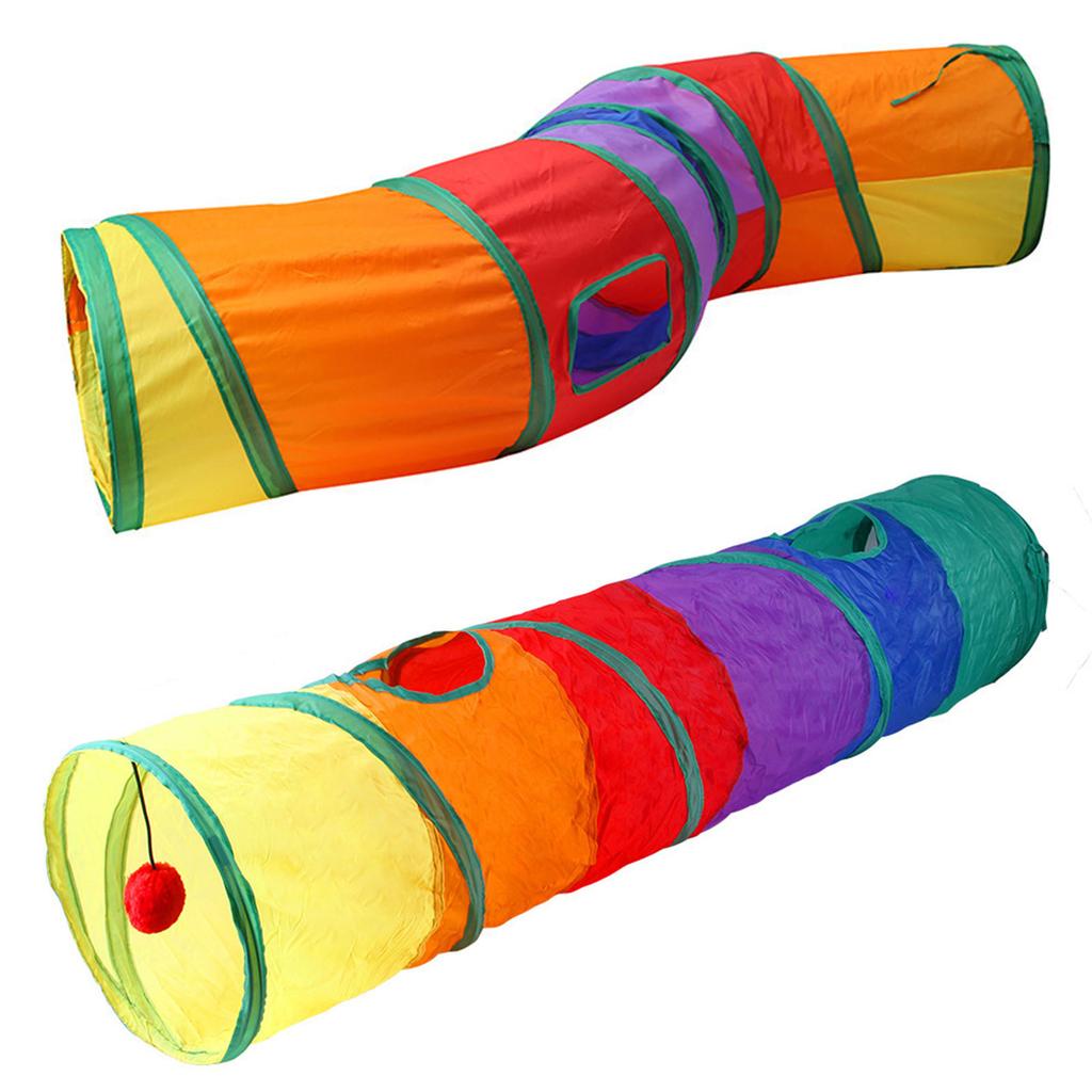 Rainbow Kitten Free Shuttle Channel Polyester Foldable Pets Chase Game Passage Lightweight with Hang Ball Pet Self-playing Toy