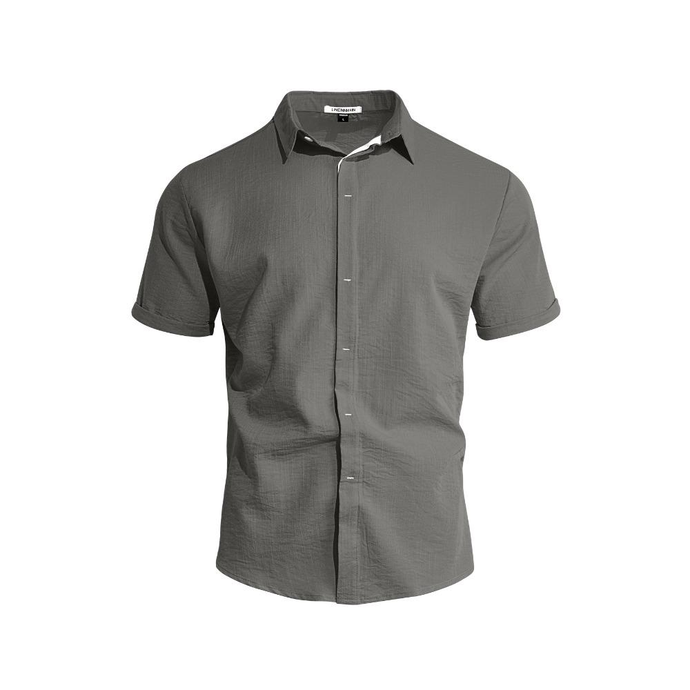 Summer Men's Solid-Colour Button-Down Casual Short-Sleeved Shirt Trendy Beach Holiday T-Shirt