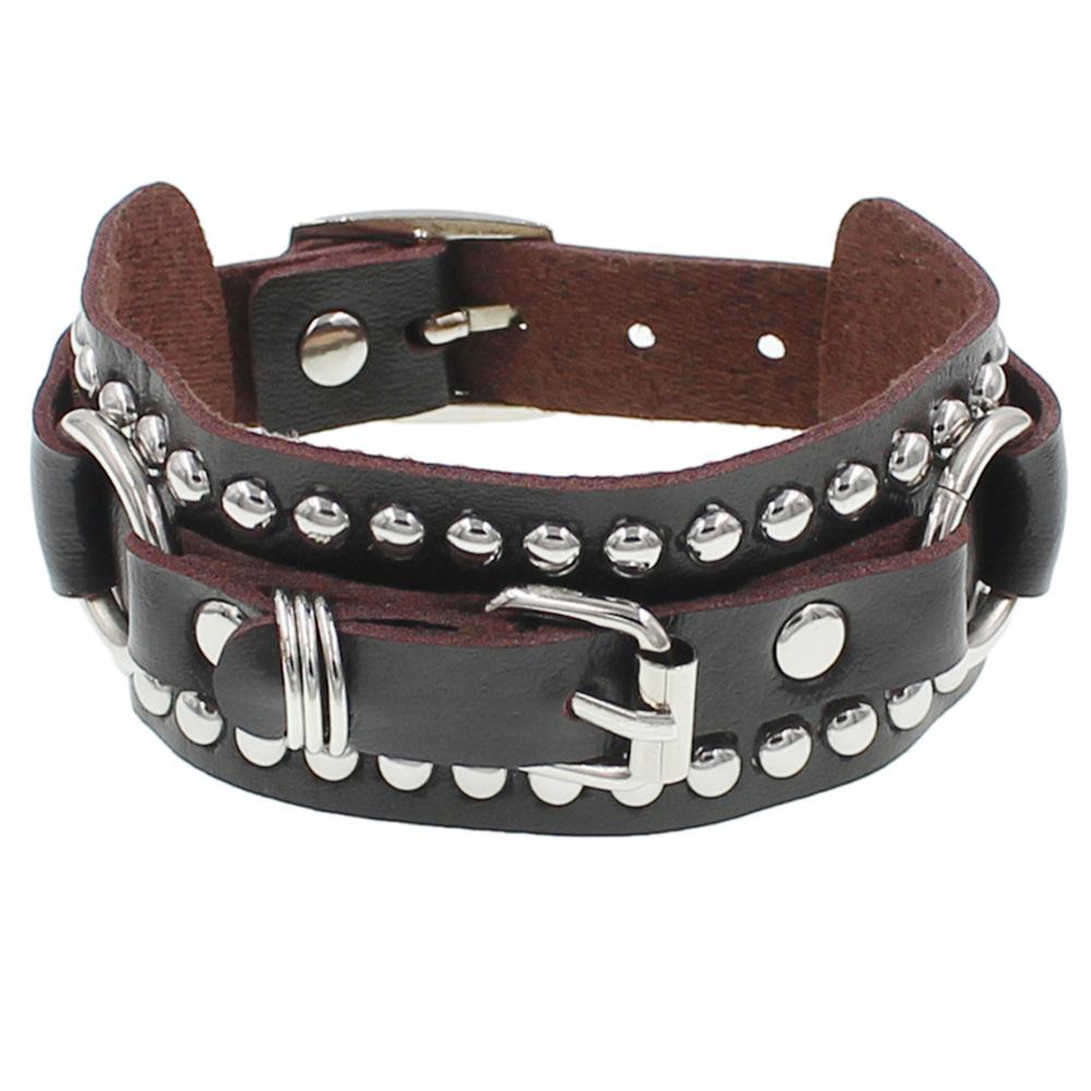 

DIEZI 8 Colors Hip Hop Men Spiked Wrap Bracelet Bangle For Women Vintage Punk Cosplay Black PU Leather Wrap Bracelet New Jewelry темно-коричневого