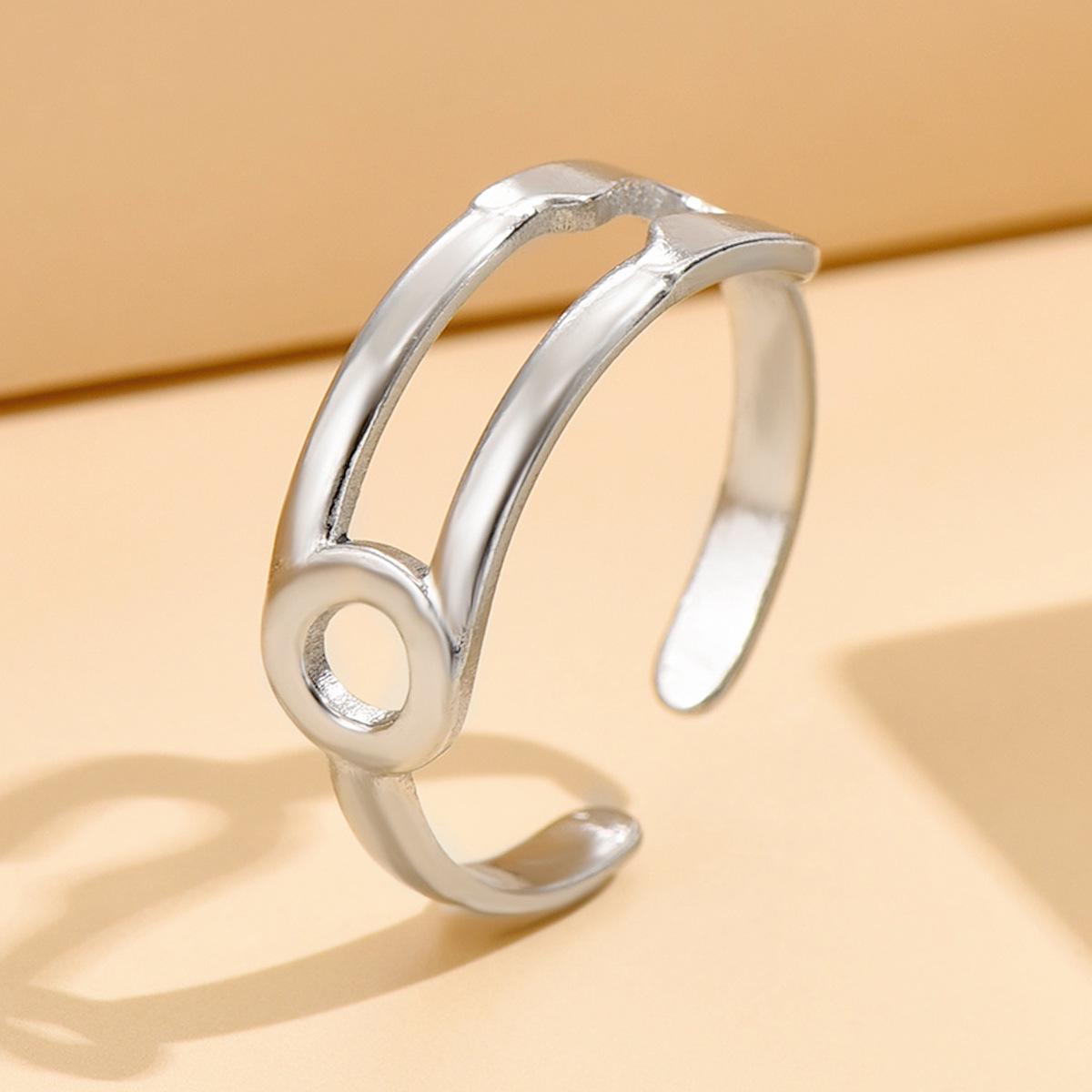 Retro Geometric Hollow Brooch-Shaped Stainless Steel Ring for Women