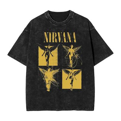 2026 Manga Curta Gola Redonda Y2k Camiseta Unissex Roupas Novidades em Tops & Camisetas Camiseta Unissex Banda de Rock Nirvana Retro Lavada no Útero Álbum