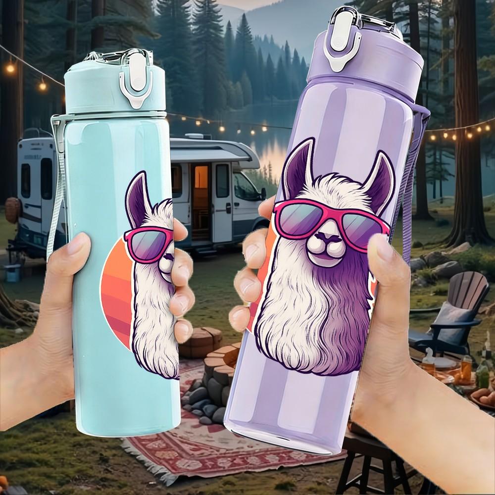 1PC Sunglasses Purple Llama 750ml Color Plastic Sports Water Bottle Leakproof Flip Straw Lid Suitable for Sports Office Home Use