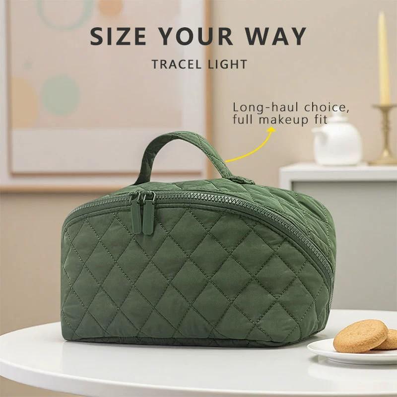 Women's Luxury Quilted Cosmetic Bag, Large Capacity Makeup Organizer, Travel Toiletry Storage Pouch with Handle