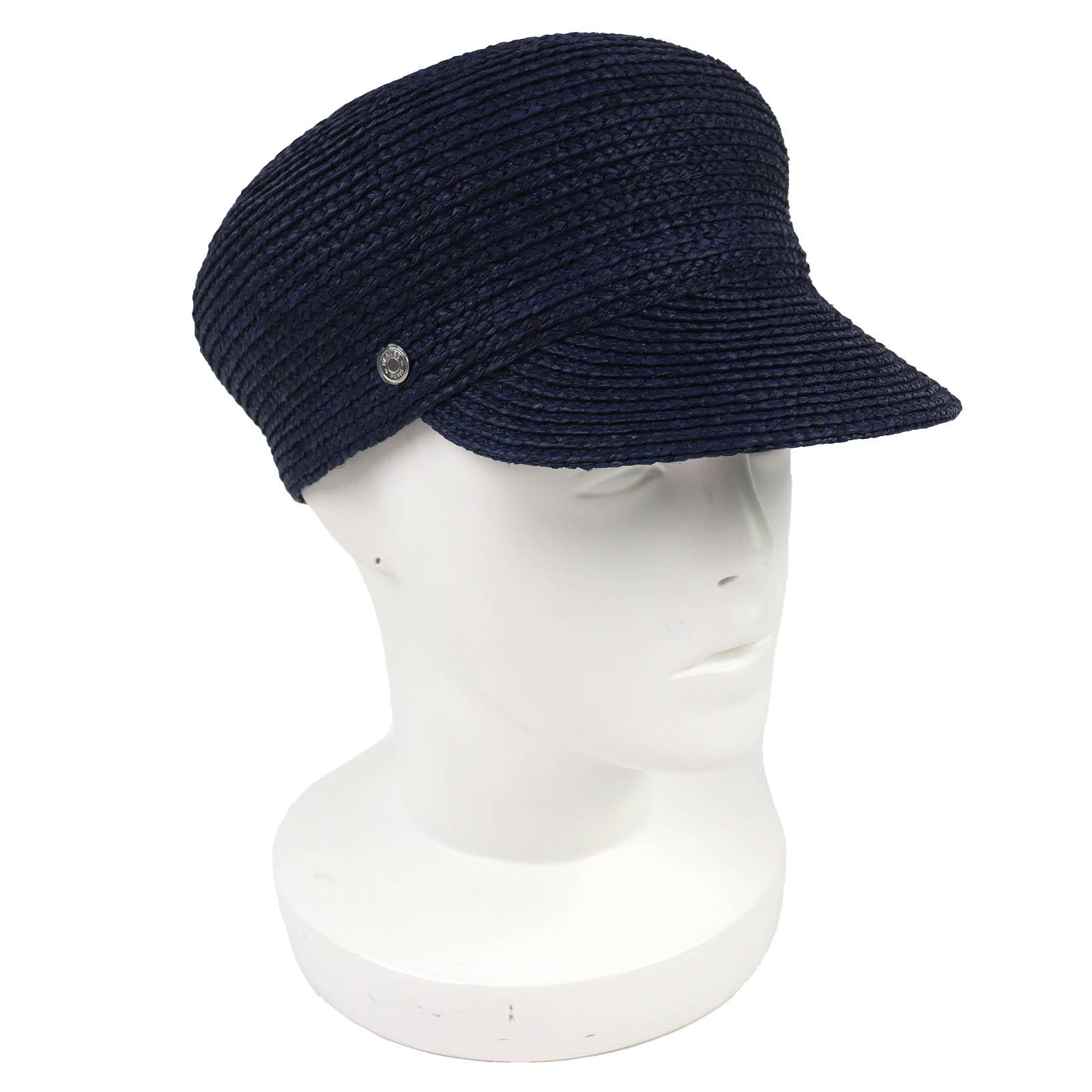 

Excellent HERMES Casquette Garate Serie button Navy Raffia Women 58 Used