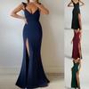 Elegant V-Neck High Slit Bodycon Evening Gown In Deep Blue, Black, Burgundy, and Emerald