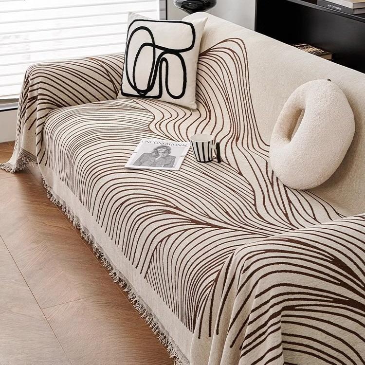 Simple Luxurious Chenille Sofa Case Abstract Irregular Line Settee Mat Anti Cat Scratch Dirt Resistant Machine Wash Couch Pad