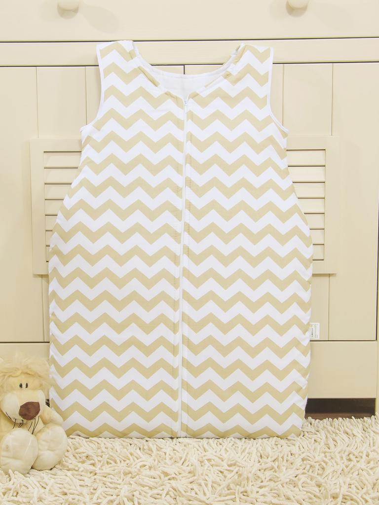 Cotton Baby Sleeping Bag M 6-12 Months Tog 2.5 All-Season Insulated Chevron Beige