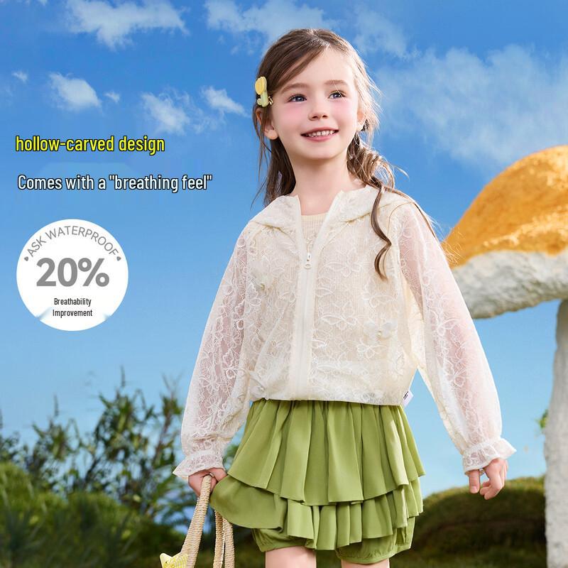 ASK JUNIOR 2026 Spring Girls Lace Patchwork Hooded Jacket 110