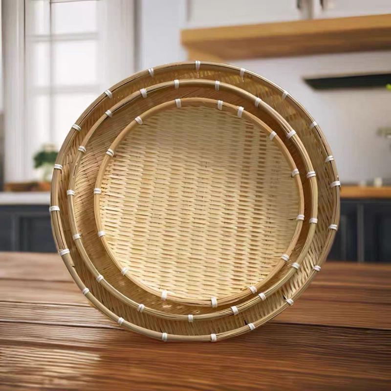 Handmade Bamboo Weaving Tray: Round, No Holes, Ideal for Drying and Storage of Vegetables and More