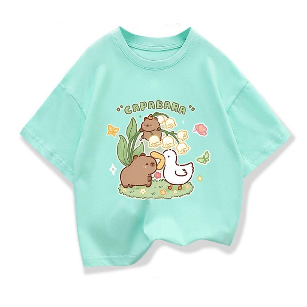 

Girls Clothes Capibara Kids Clothing Tees Summer Printed Cartoon Short Sleeve T-shirt Girls Loose Casual Crewneck Tops T Shirts 110