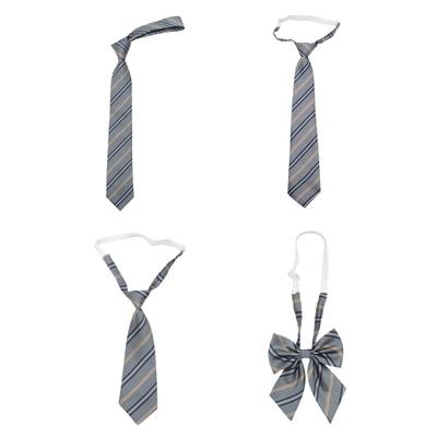 Gray Striped Neck Tie Bowknot Korean Japanese JK Bowtie Neckwear School Student Uniform Pre-Tied Adjustable Necktie