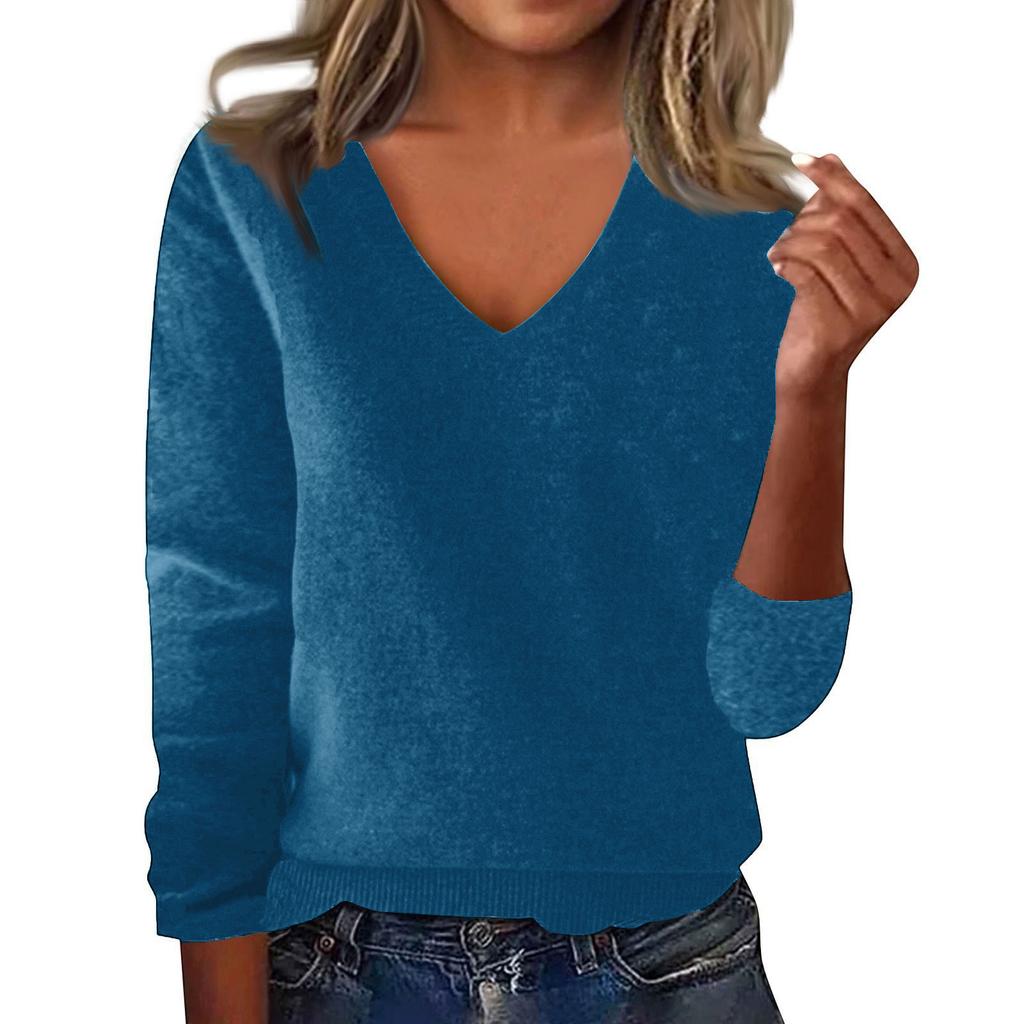 Women's Fashion Loose V-Neck Long Sleeve Bottom Shirt Top Knitted Sweater