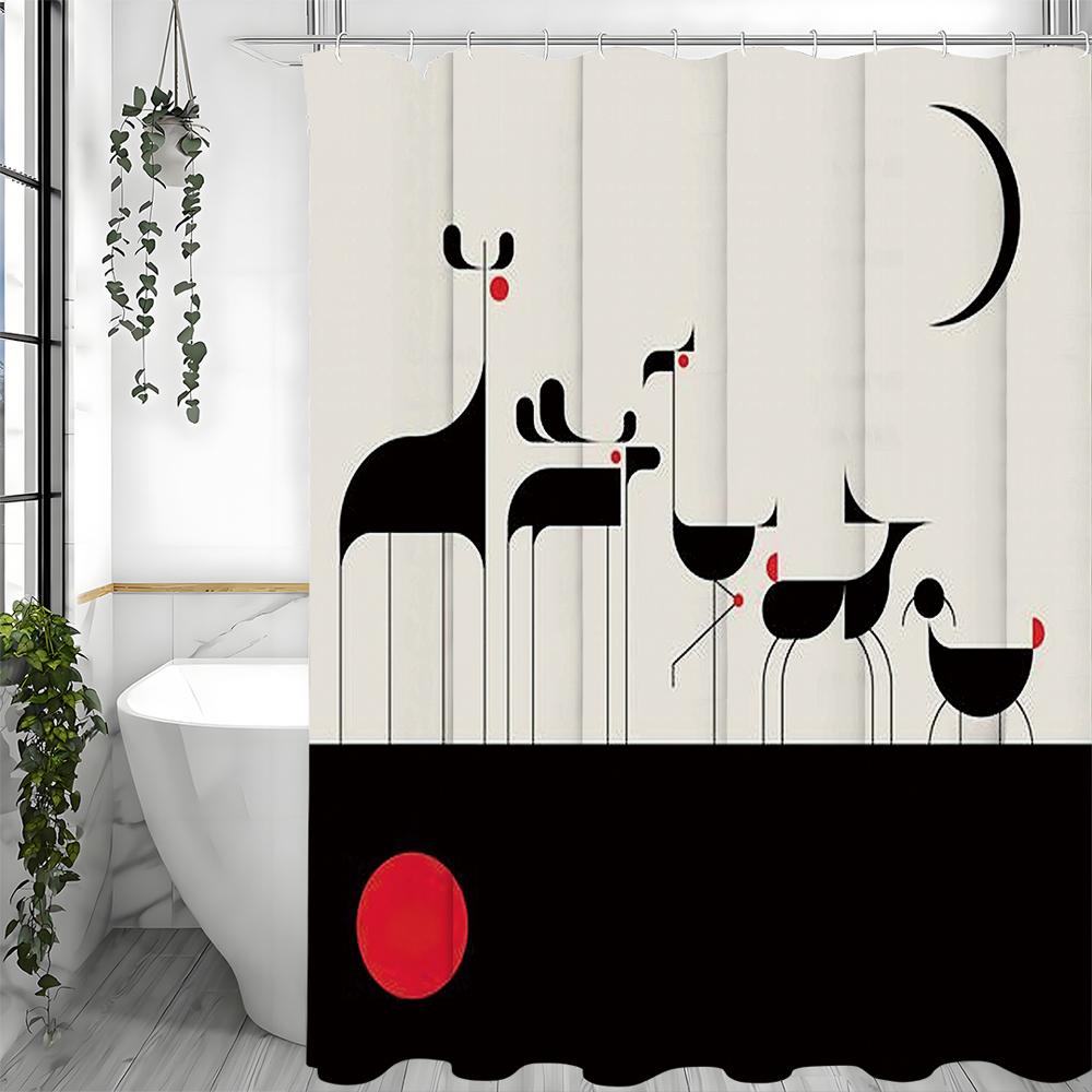 

Modern Geometric Elk Minimalist Shower Curtain, Bathroom Decorative Shower Curtain, Waterproof Shower Curtain with Hooks 90*180cm
