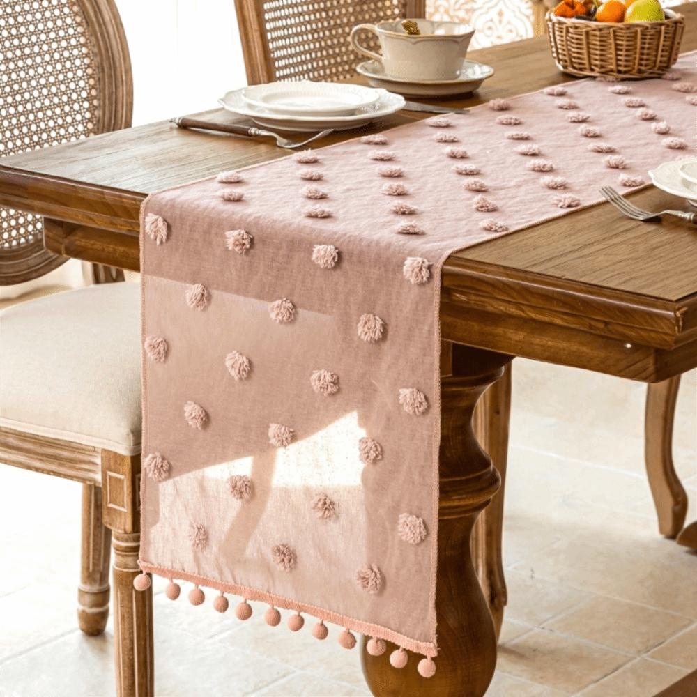 With 3D Pom-poms Lace Table Runner Nordic Style Table Linen Dining Table Cloth  Party