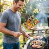 3-Prong BBQ Skewers Set Stainless Steel Grill Skewers with Push Slider Bar Dishwasher Safe Three-Prong Kabob Sticks for Meat Veggies Shrimp